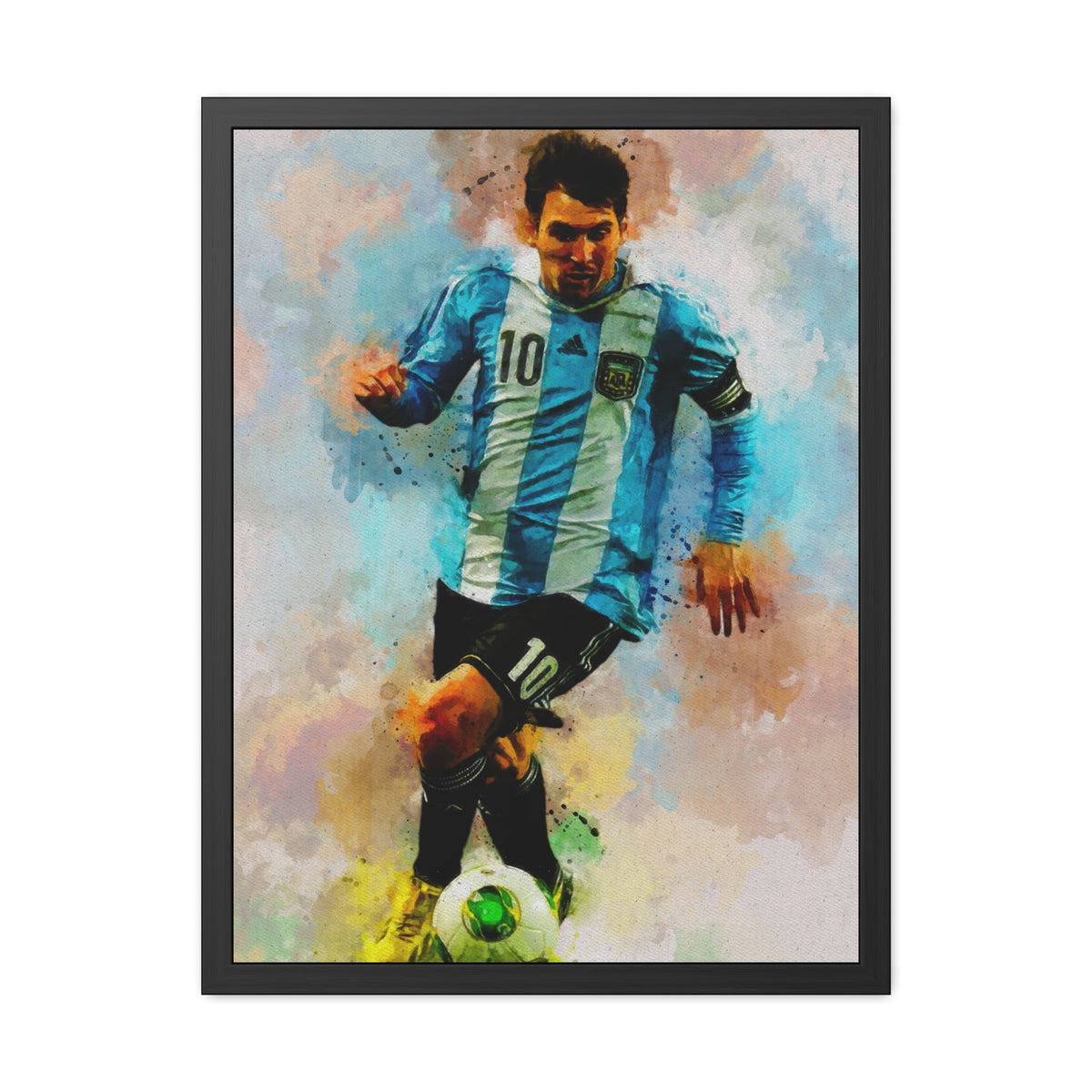 Expressionist Art of Lionel Messi - Vibrant Framed Watercolour Portrait Painting, Ready to Hang Framed Watercolour Fine Art Painting Print Poster, Football Wall Art, Soccer Fan Gift