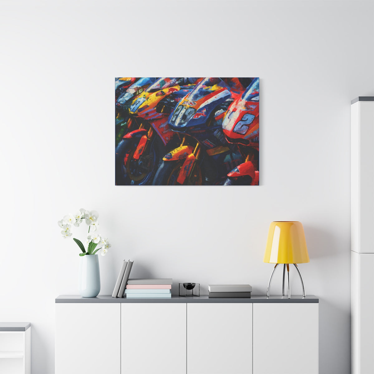 Impressionist MotoGP Bike Lineup Stretched Canvas Fine Art Print Poster, Ready to Hang, Wall Art MotoGP Gift