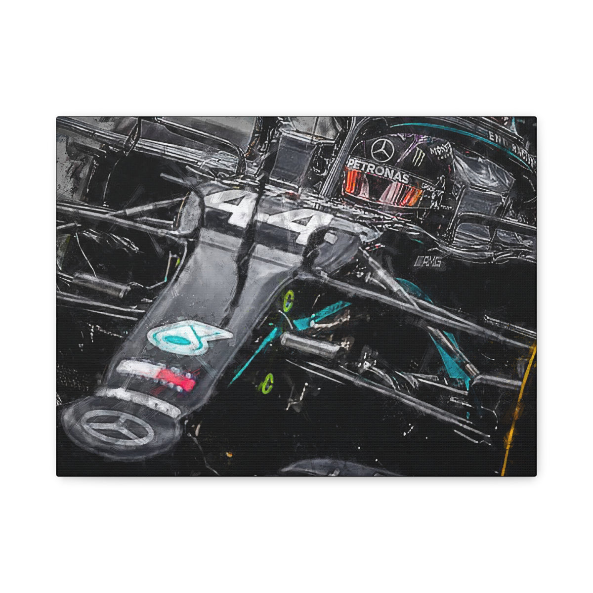 Drive into Mercedes Elegance: Stretched Canvas Fine Art F1 Print Poster - Ready to Hang, Wall Art Formula One Gift