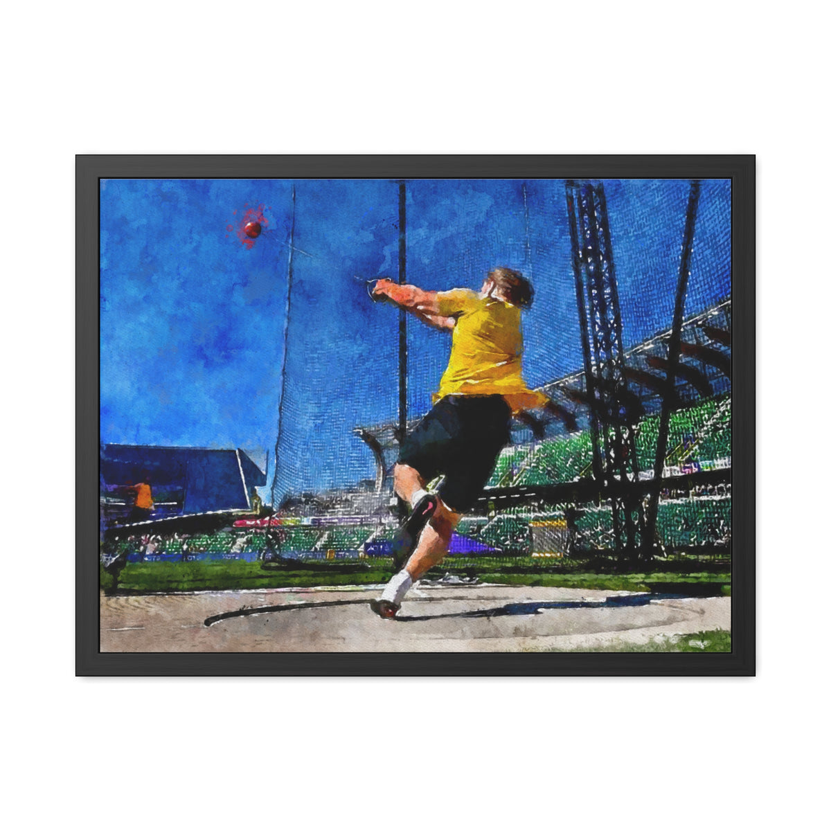 Expressionist Modern Art Watercolour Painting Print of Hammer Thrower - Dynamic Brush Strokes & Splashes - Ready to Hang Framed Watercolour Fine Art Painting Print Poster, Athletics Wall Art, Athletics Fan Gift