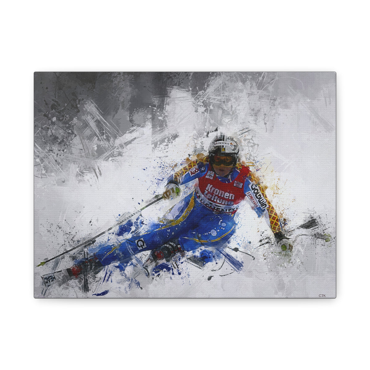 Anja Pärson's Alpine Symphony Skiing Painting Print on Stretched Canvas Skiing Fine Art Print Poster- Ready to Hang Wall Art, Skier Gift