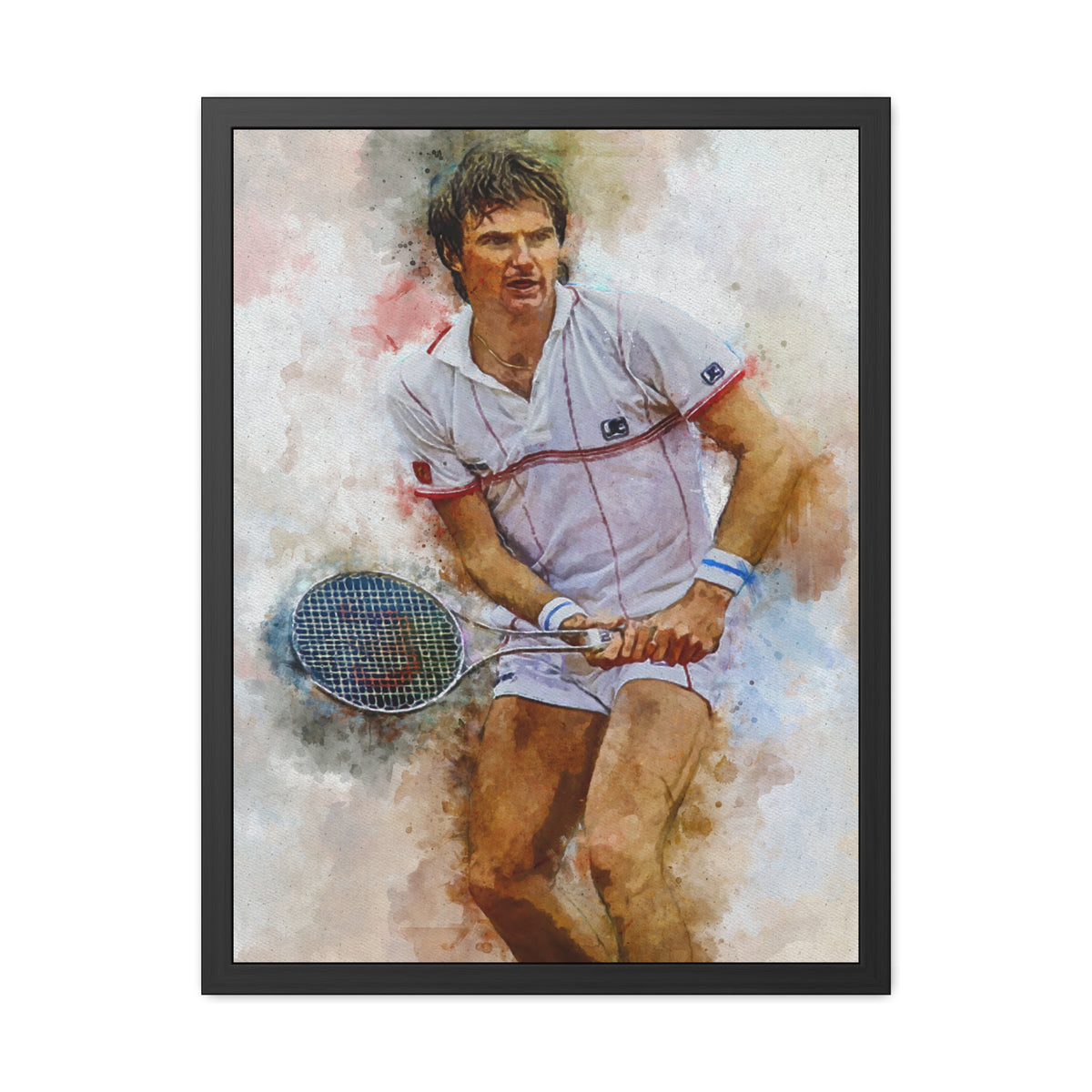Jimmy Connors Tennis Legend: Ready to Hang Framed Watercolour Fine Art Painting Print Poster, Tennis Wall Art, Tennis Fan Gift