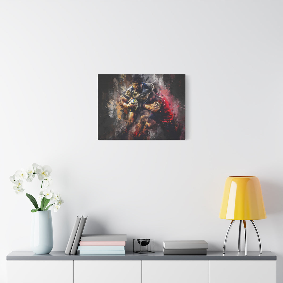 Rugby Clash Unleashed: Expressionist Stretched Canvas Fine Art Painting Print Poster - Ready to Hang Wall Art, Rugby Gift