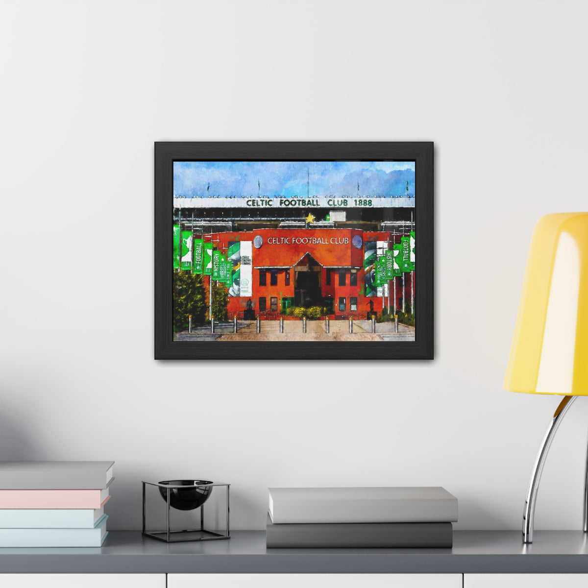 Celtic Park Framed Fine Art - Ready to Hang Framed Watercolour Fine Art Painting Print Poster, Football Wall Art, Soccer Fan Gift
