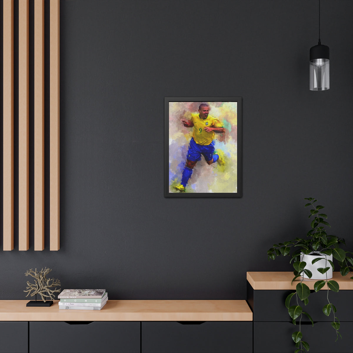 Brazilian Soccer Legend Ronaldo Expressionist Watercolour Portrait, Fine Art Print with Hand-Crafted Frame, Ready to Hang Framed Watercolour Fine Art Painting Print Poster, Football Wall Art, Soccer Fan Gift