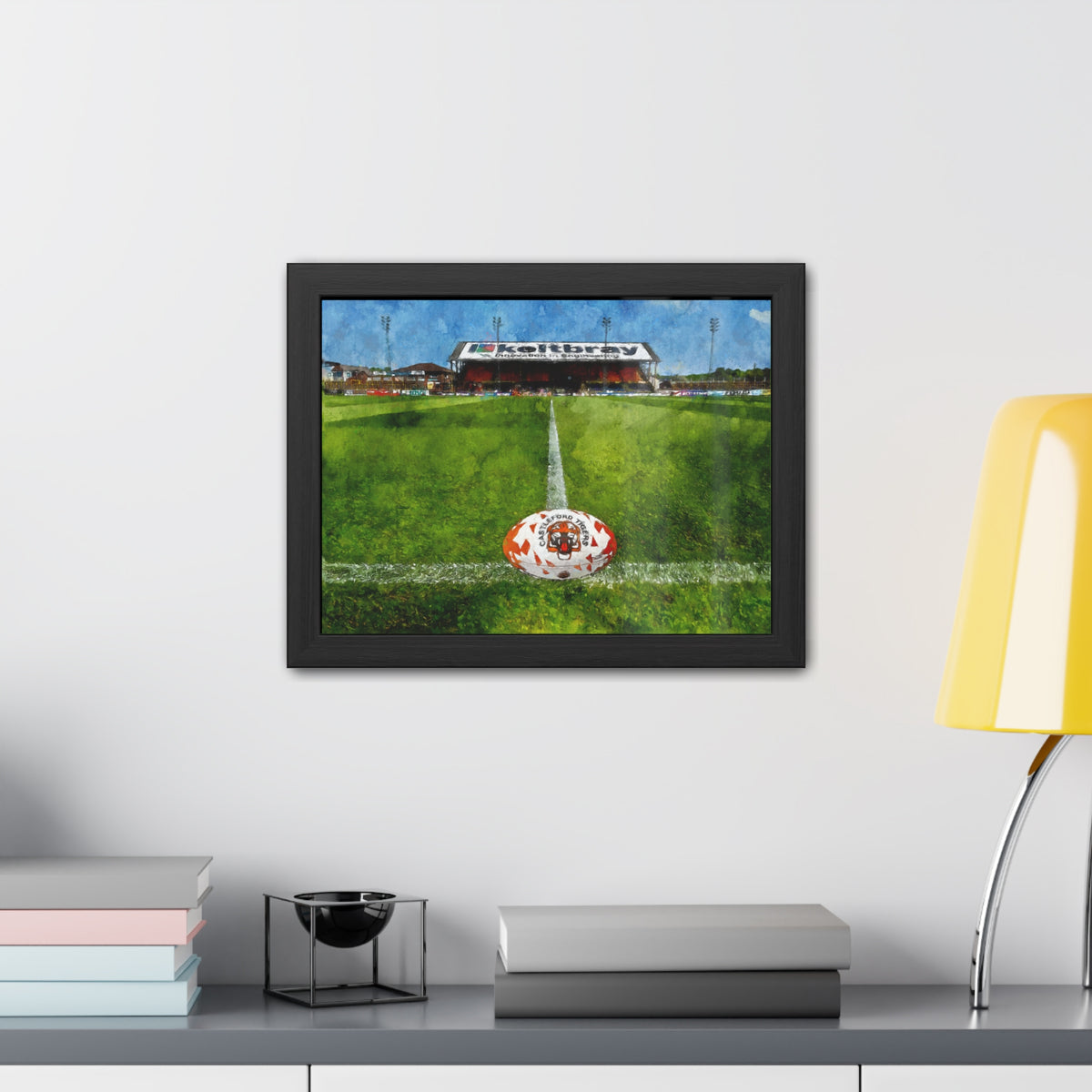 Capture Castleford's Rugby Legacy, Wheldon Road Stadium Expressive Watercolour, Ready to Hang Framed Fine Art Rugby Print Poster