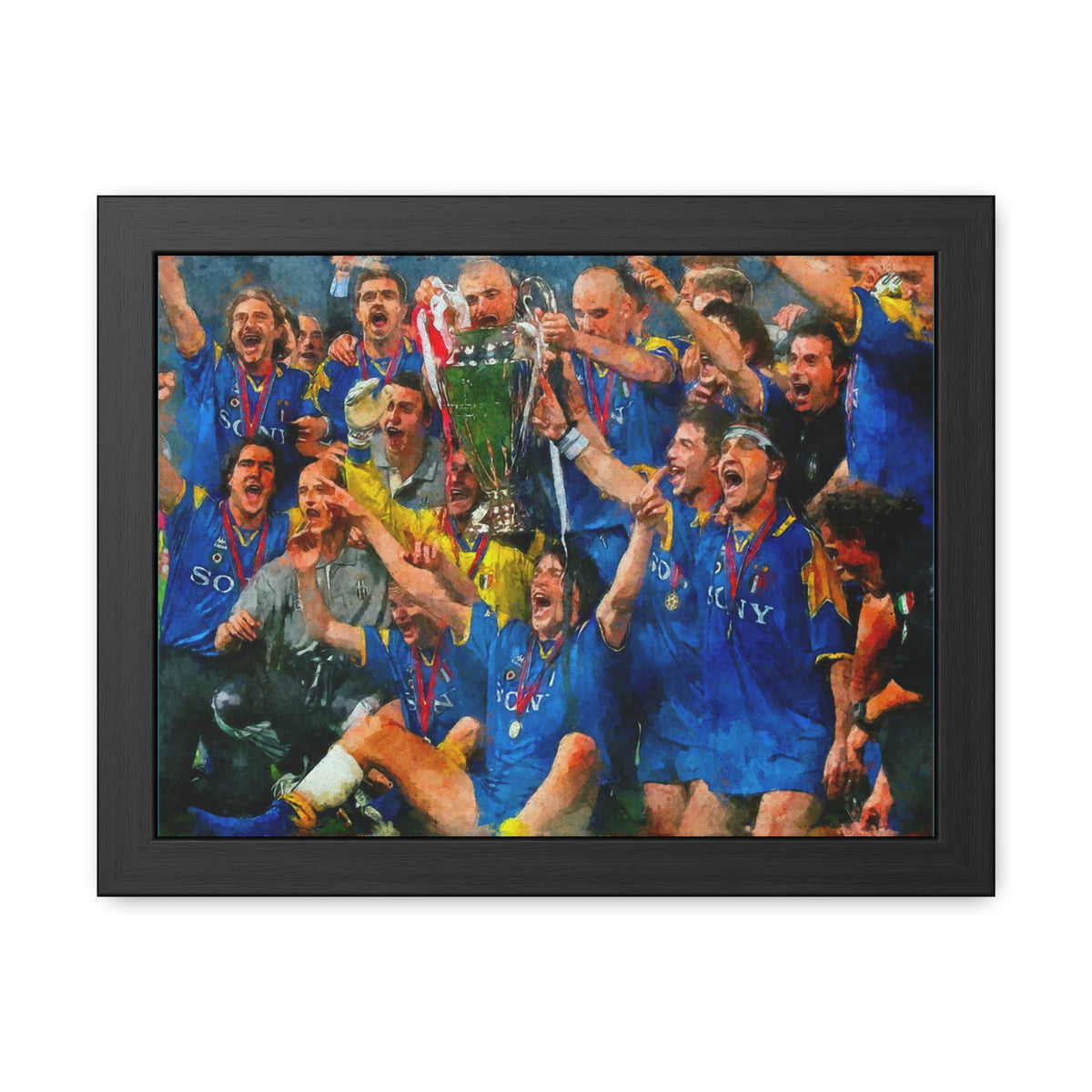 Champions League Winners 1996 Juventus Watercolour Painting, Ready to Hang Framed Art Print Poster, Juve Fan Gift