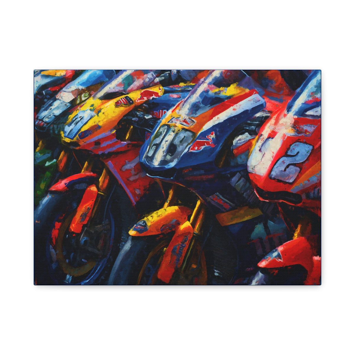 Impressionist MotoGP Bike Lineup Stretched Canvas Fine Art Print Poster, Ready to Hang, Wall Art MotoGP Gift