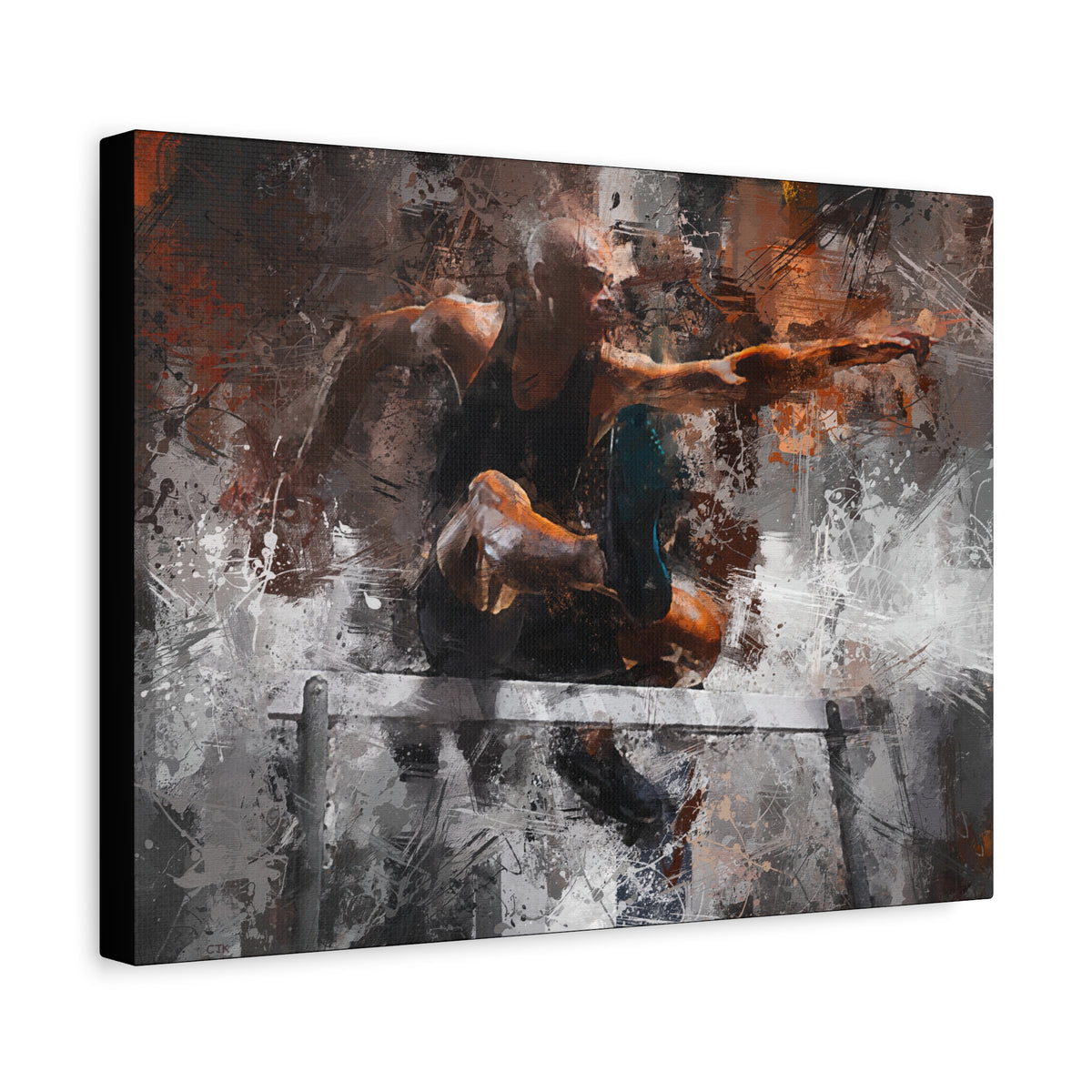 Athletic Hurdler Expressionist Canvas Print - Fine Art Athletics Décor with Expressive Brush Strokes and Splashes of Paint. Stretched Canvas Athletics Fine Art Print Poster - Ready to Hang Wall Art, Hurdling Fan Gift