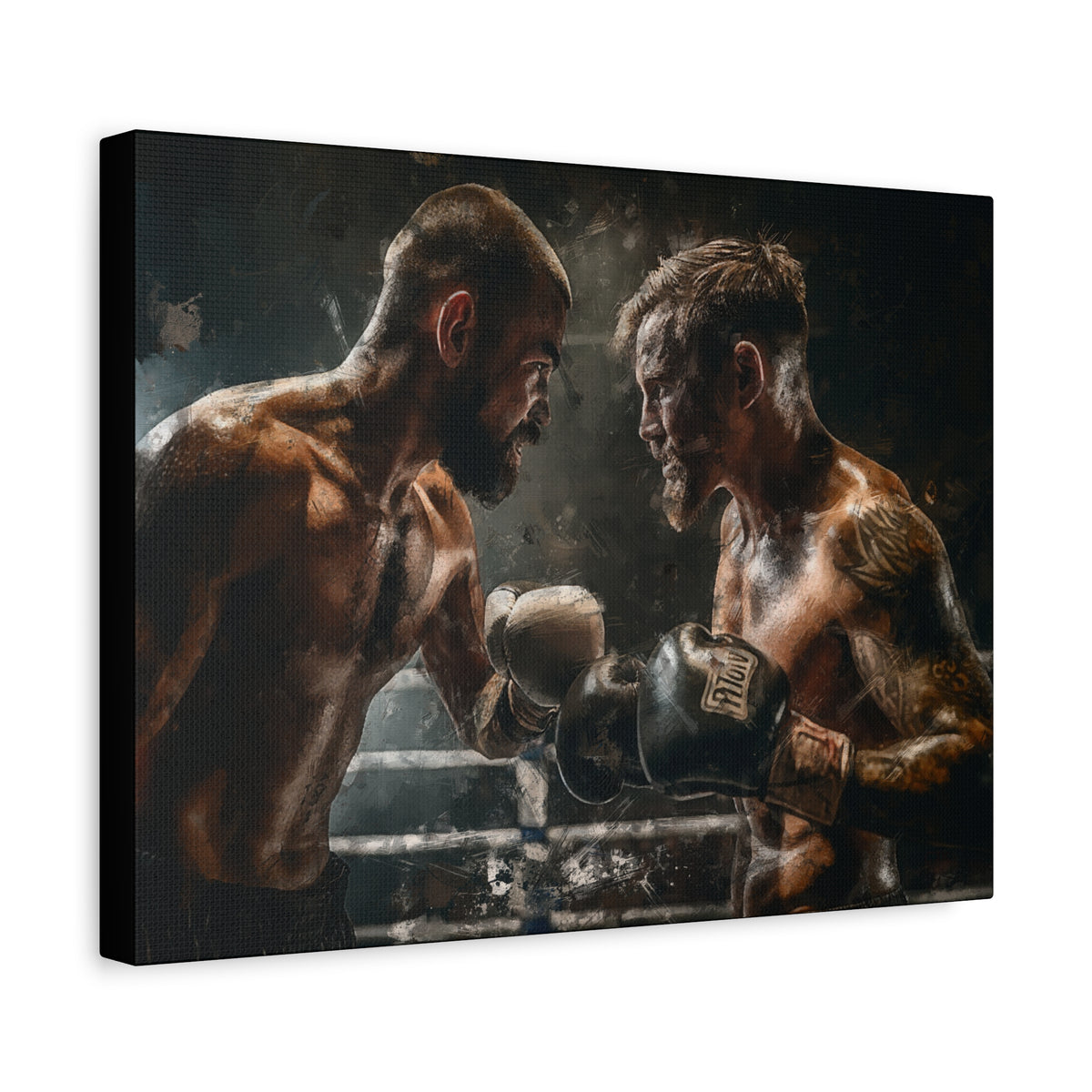 Boxing Ring Duel: Stretched Canvas Fine Art Boxing Print Poster - Ready to Hang, Wall Art Boxing Gift