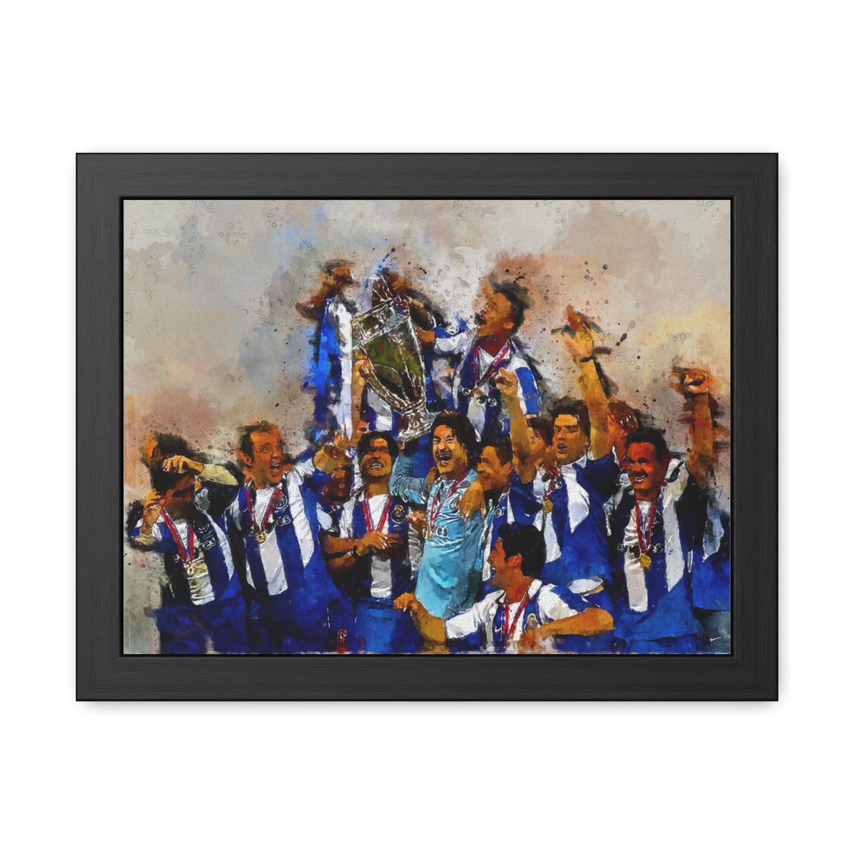 Champions League Winners 2004 FC Porto Watercolour Painting, Ready to Hang Framed Art Print Poster, FC Porto Fan Gift