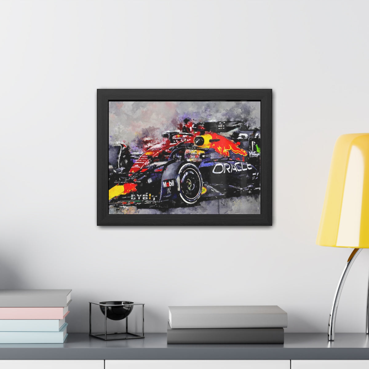 Drive into the Roar: Framed Watercolour F1 Fine Art Print - Ready to Hang, Wall Art Formula One Gift.