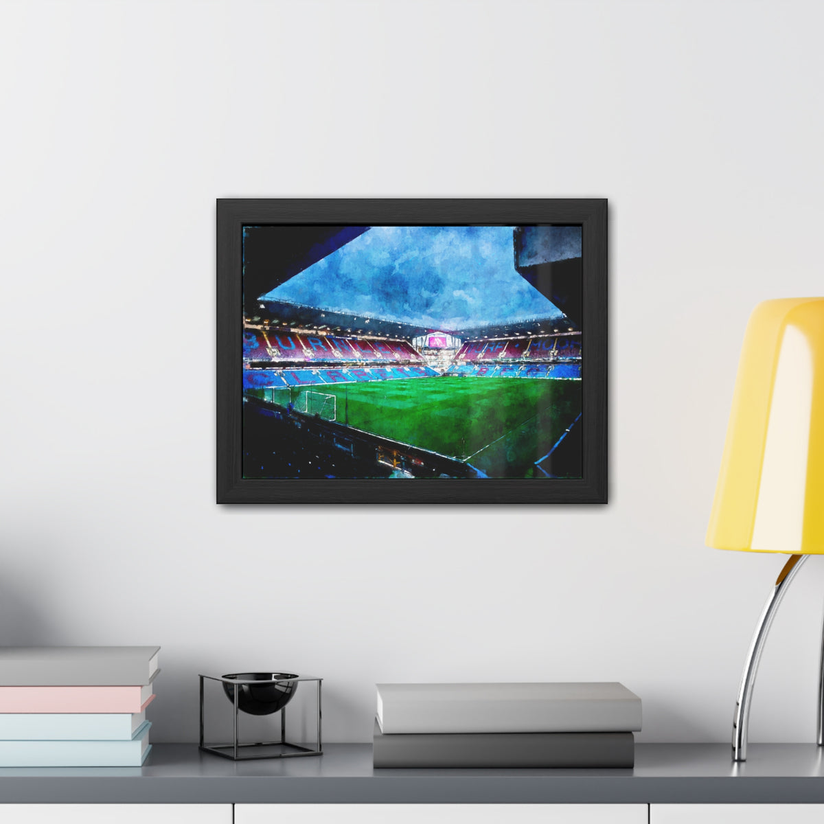 Burnley Turf Moor - Expressionist Modern Art - Ready to Hang Framed Watercolour Fine Art Painting Print Poster, Football Wall Art, Soccer Fan Gift