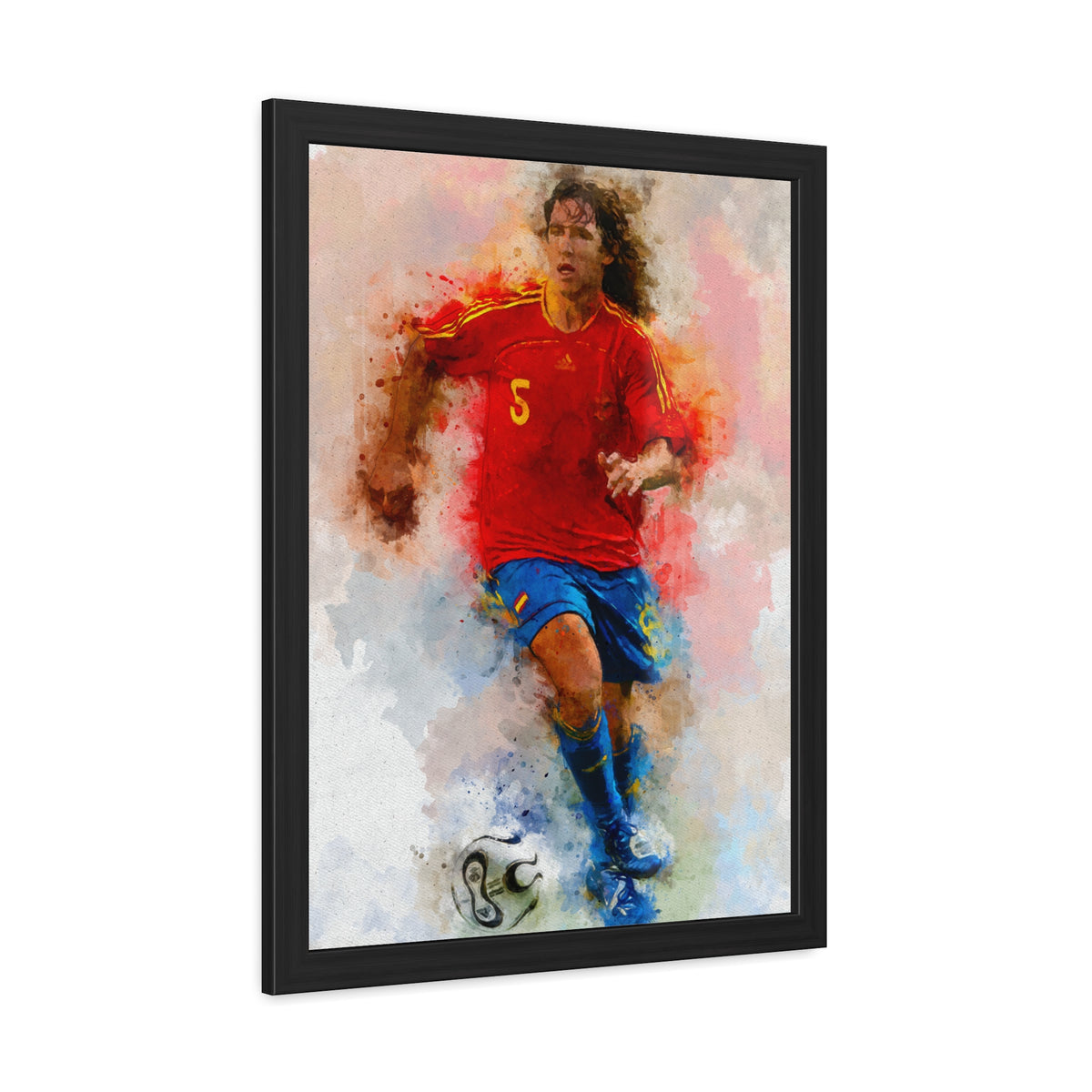 Celebrate Football Legend Carles Puyol with Expressionist Watercolour Portrait, Ready to Hang Framed Fine Art Painting Print Poster, Football Wall Art, Soccer Fan Gift