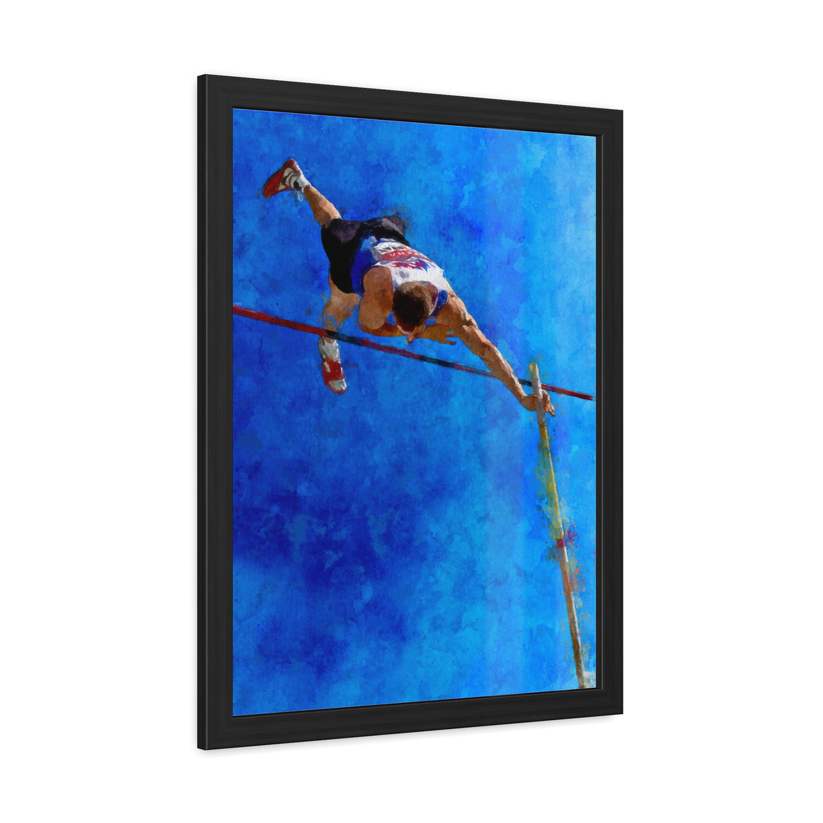 Capture Pole Vaulting Action with Modern Art - Ready to Hang Framed Watercolour Fine Art Painting Print Poster, Athletics Wall Art, Athletics Fan Gift