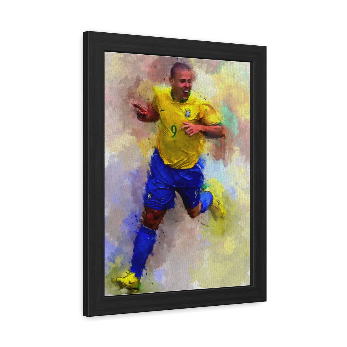 Brazilian Soccer Legend Ronaldo Expressionist Watercolour Portrait, Fine Art Print with Hand-Crafted Frame, Ready to Hang Framed Watercolour Fine Art Painting Print Poster, Football Wall Art, Soccer Fan Gift