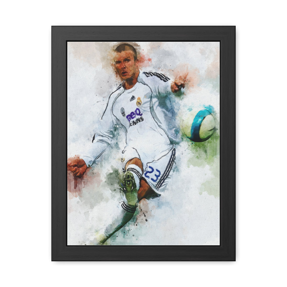 Celebrate Beckham: Expressionist Watercolour Portrait - Soccer Legend Art! Ready to Hang Framed Fine Art Print Poster, Football Wall Art, Soccer Fan Gift