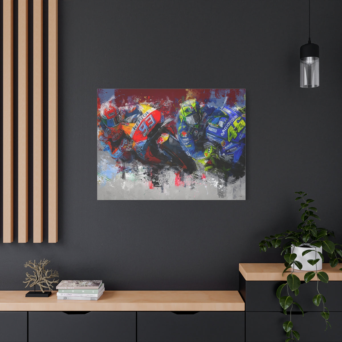 MotoGP Racers Conquer the Canvas! Expressionist Stretched Canvas Fine Art MotoGP Print Poster - Ready to Hang, Wall Art MotoGP Gift