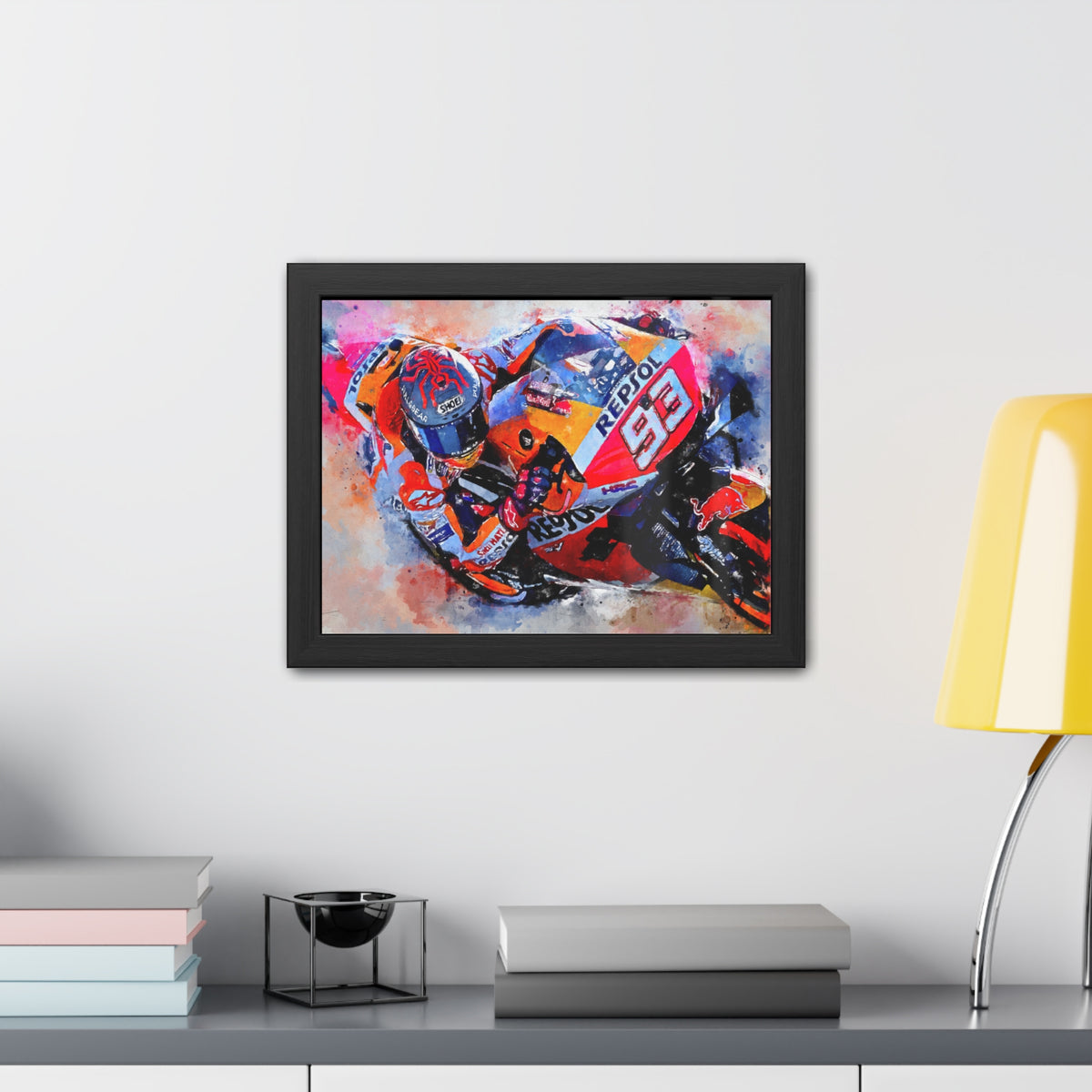 Hear the Roar: Marc Marquez MotoGP Watercolour - Framed Fine Art Print Poster, Ready to Hang - Elevate Your Space with MotoGP Gift