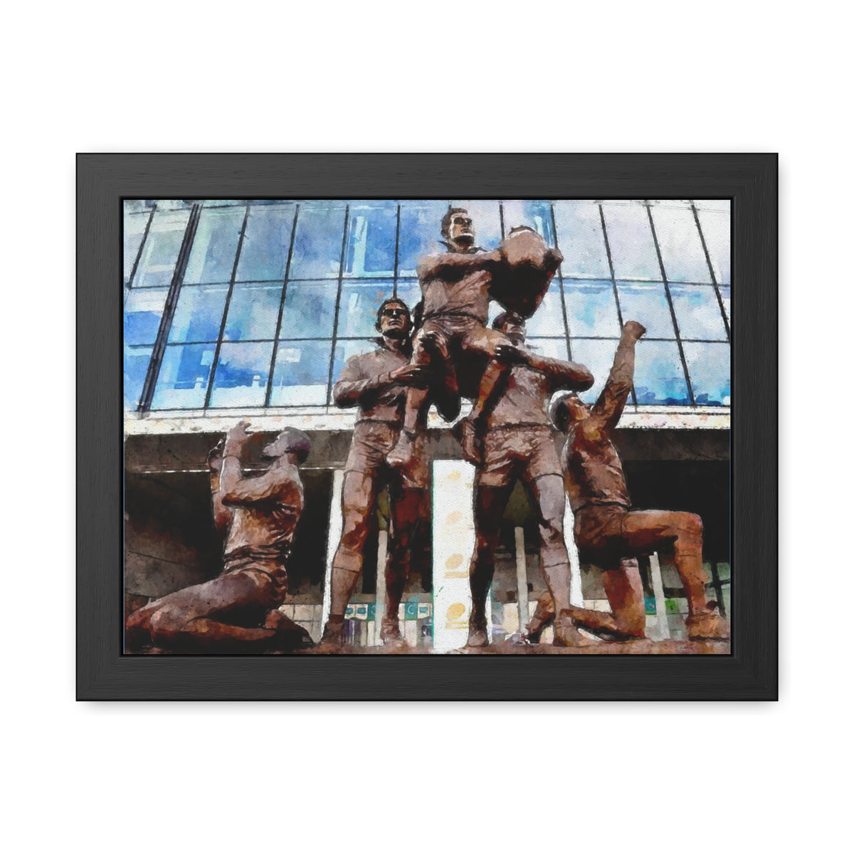 Wembley's Majesty: Rugby League Statue Painting - Ready to Hang Framed Fine Art Rugby Print Poster, Stadium Ground Wall Art, Rugby Fan Gift