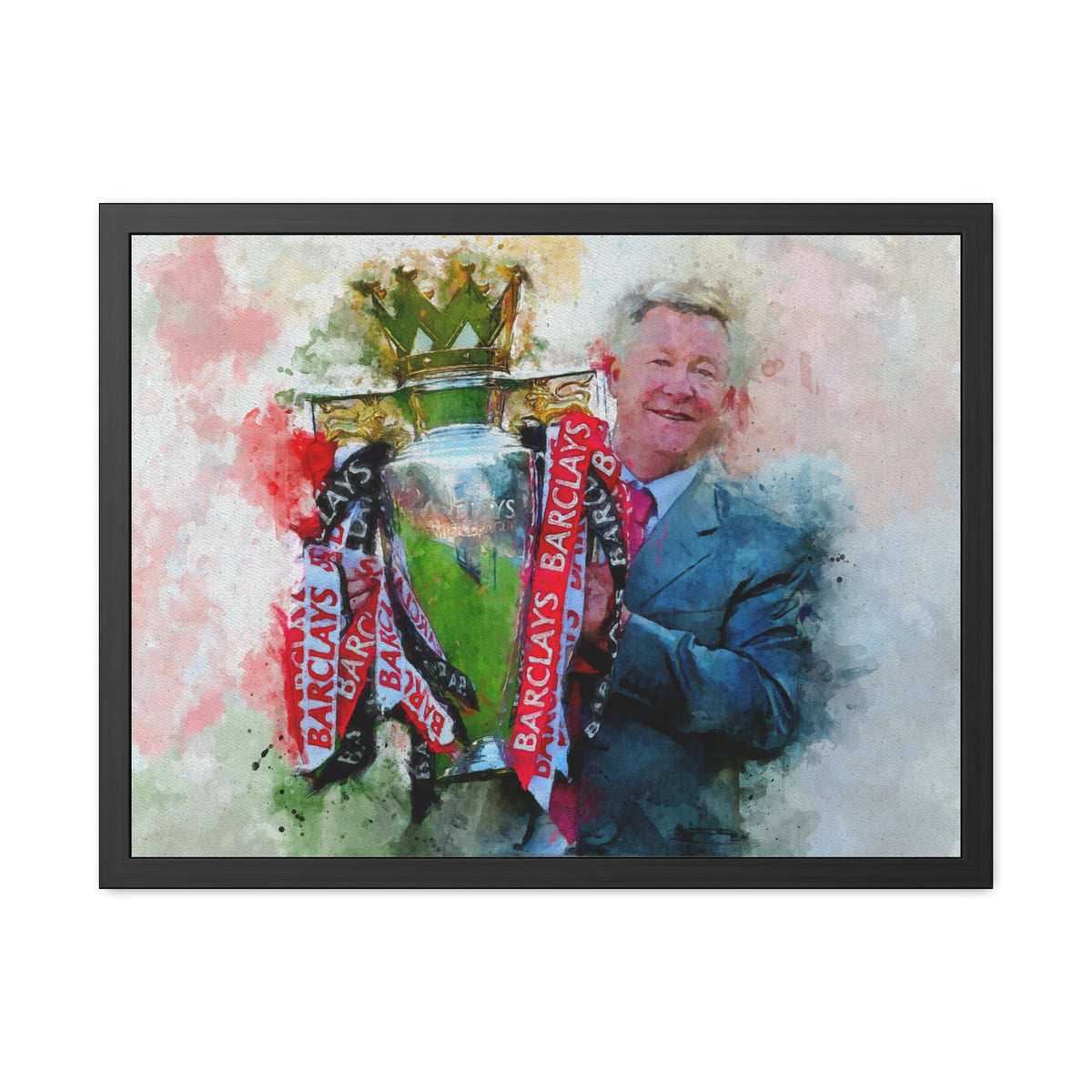 Premier League Winners 2011 Manchester United Watercolour Painting, Ready to Hang Framed Art Print Poster, Man United Fan Gift