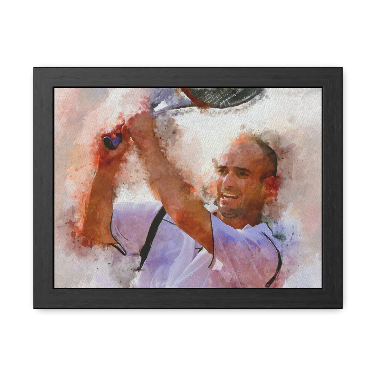 Andre Agassi Expressionist Portrait: Ready to Hang Framed Watercolour Fine Art Painting Print Poster, Tennis Wall Art, Tennis Fan Gift