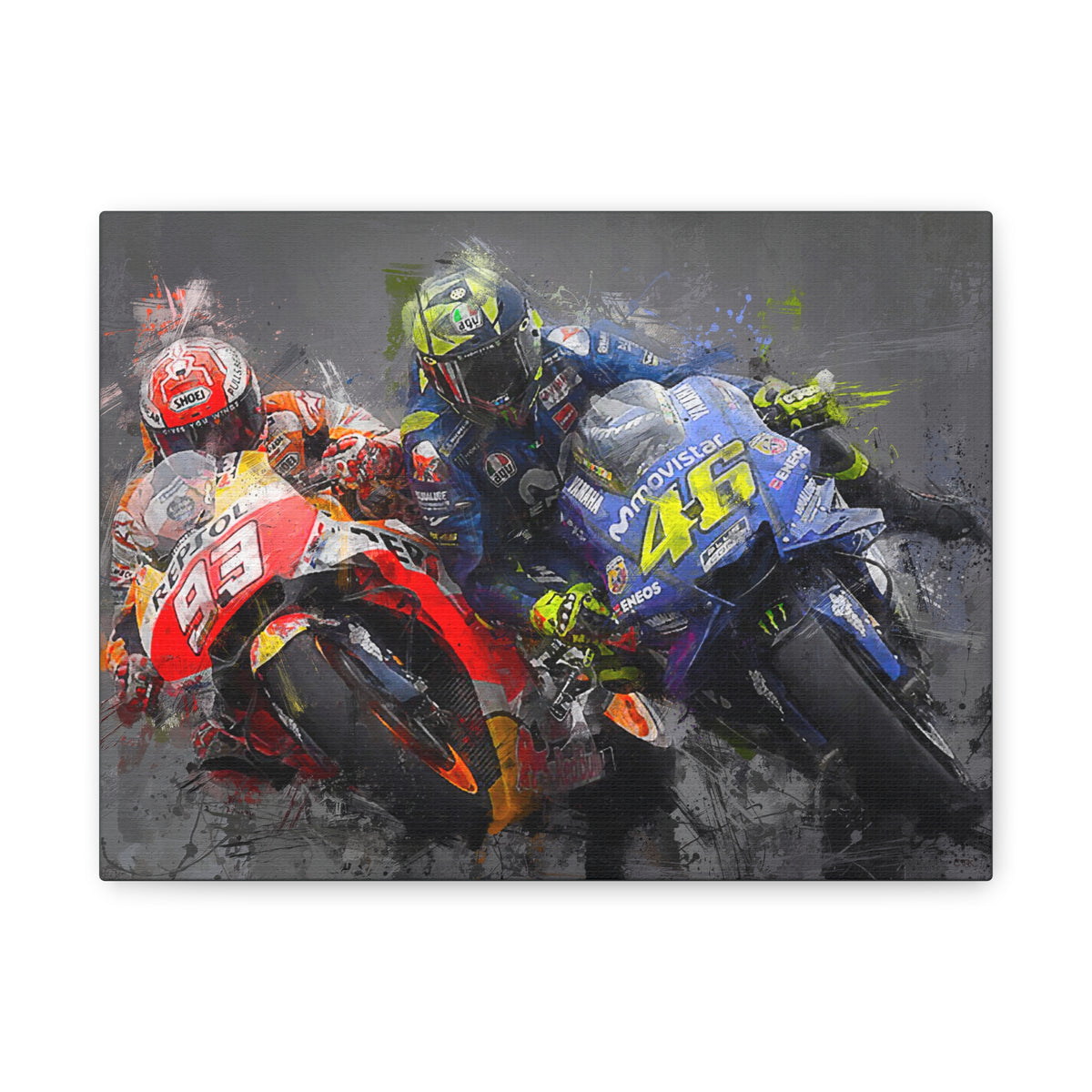 Dynamic Duel: Stretched Canvas Fine Art MotoGP Print Poster - Ready to Hang, Wall Art MotoGP Gift