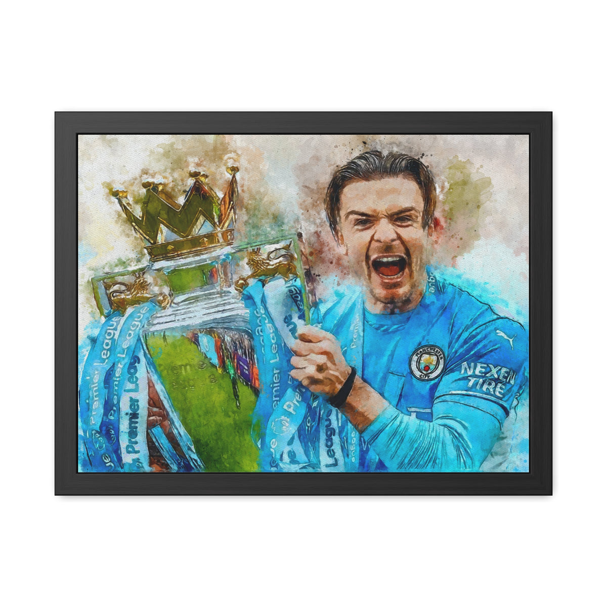 Premier League Winners 2022 Manchester City Watercolour Painting, Ready to Hang Framed Art Print Poster, Man City Fan Gift