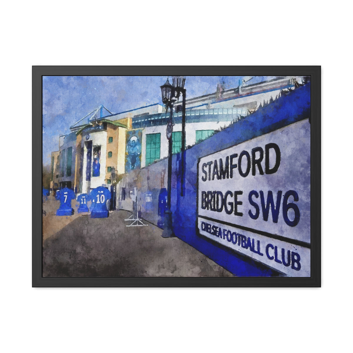 Chelsea's Stamford Bridge - Expressionist Modern Art - Ready to Hang Framed Watercolour Fine Art Painting Print Poster, Football Wall Art, Soccer Fan Gift