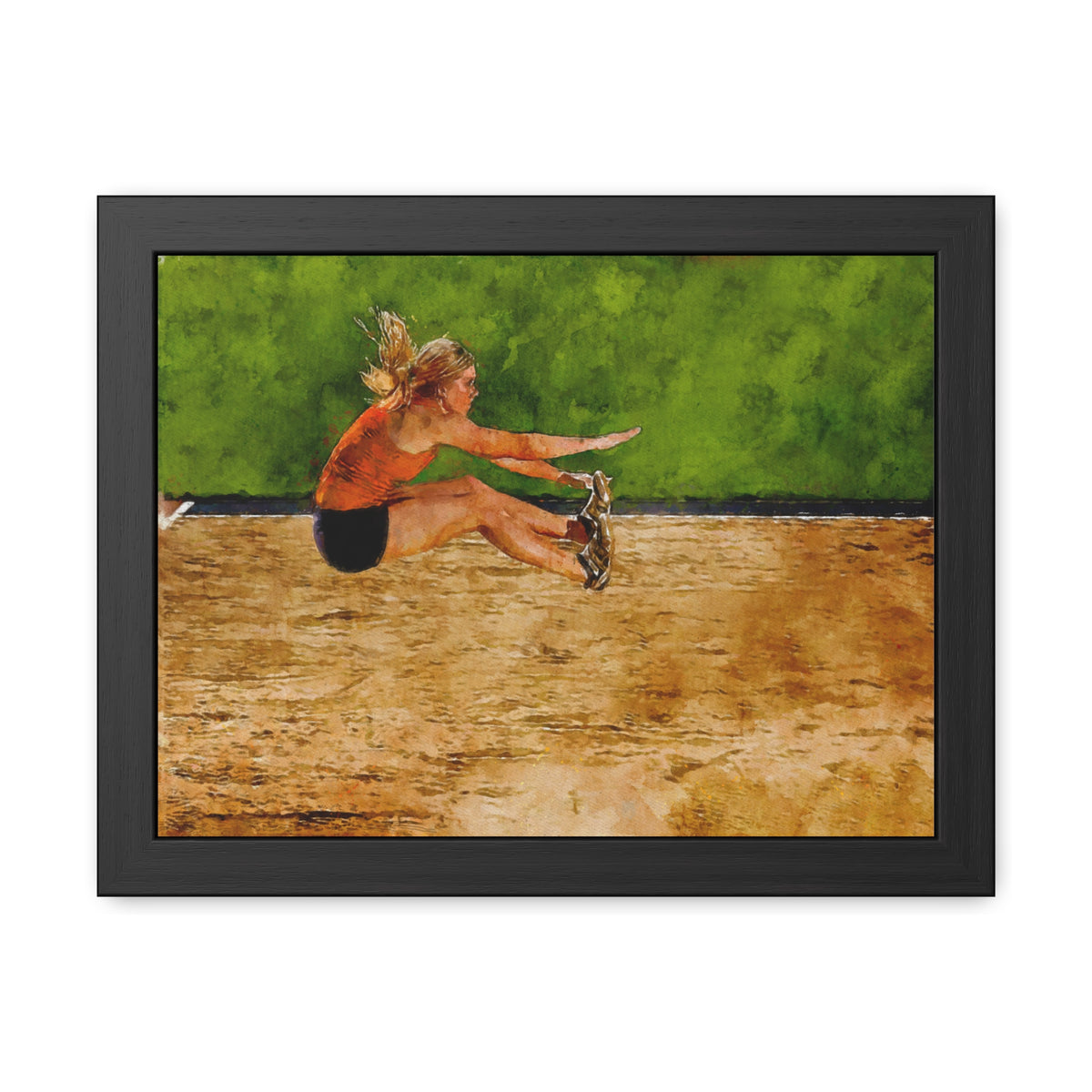 Captivating Long Jumper in Action - Modern Expressionist Art, Ready to Hang Framed Watercolour Fine Art Painting Print Poster, Athletics Wall Art, Athletics Fan Gift