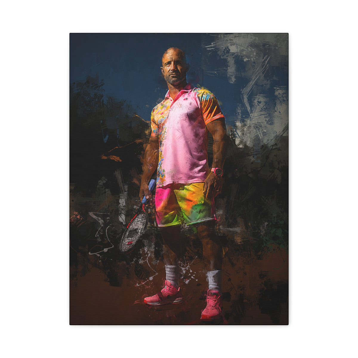 Andre Agassi Tennis Legend: Expressionist Modern Art Painting on Canvas - Stretched Canvas Tennis Fine Art Print Poster- Ready to Hang Wall Art, Tennis Fan Gift