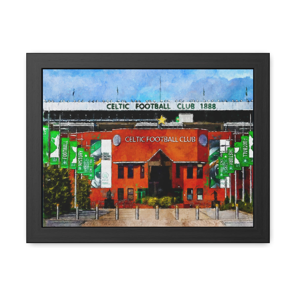 Celtic Park Framed Fine Art - Ready to Hang Framed Watercolour Fine Art Painting Print Poster, Football Wall Art, Soccer Fan Gift