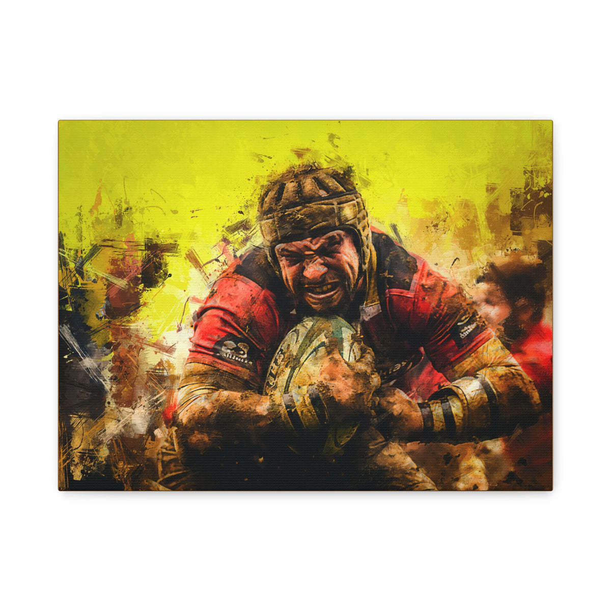 Mud-Splattered Rugby Warrior Expressionist Painting Print - Stretched Canvas Fine Art Poster, Ready to Hang Wall Art, Rugby Fan Gift