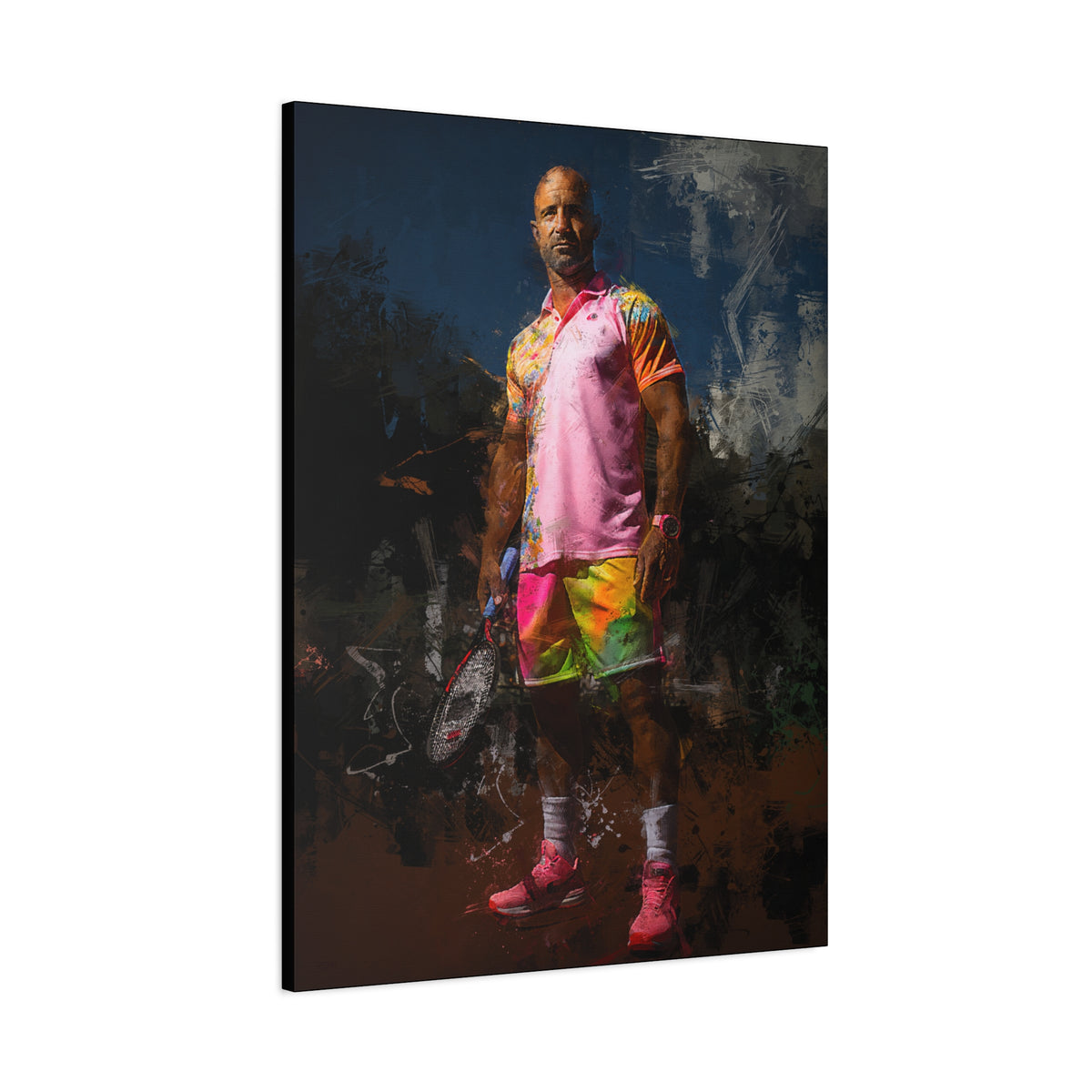Andre Agassi Tennis Legend: Expressionist Modern Art Painting on Canvas - Stretched Canvas Tennis Fine Art Print Poster- Ready to Hang Wall Art, Tennis Fan Gift
