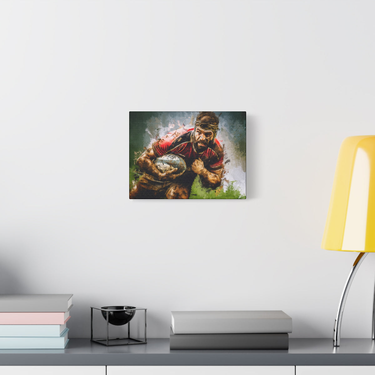 Dynamic Rugby Charge - Stretched Canvas Fine Art Print Poster, Ready to Hang Wall Art, Ideal Rugby Fan Gift
