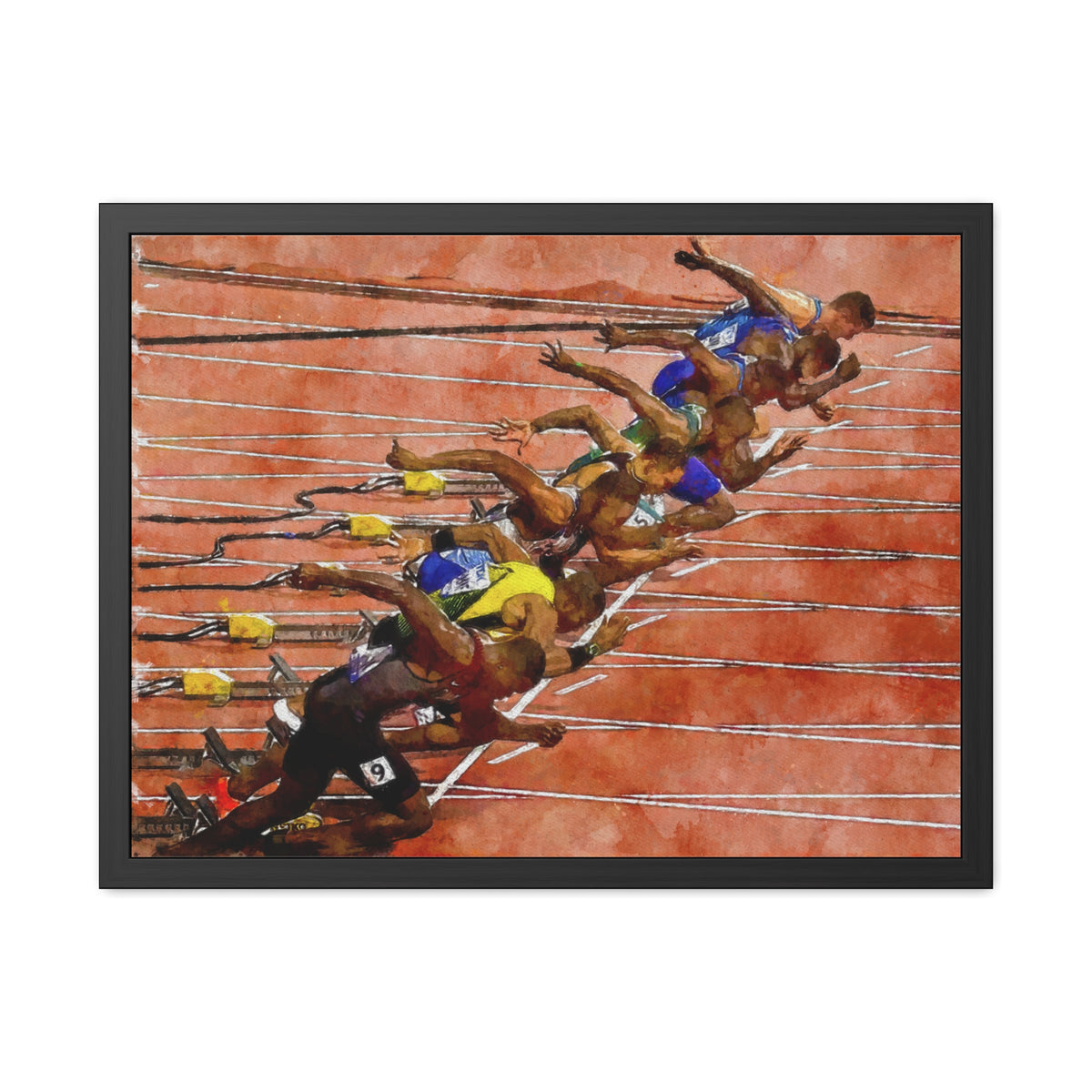 Bold Sprint Racer Expressionist Art - Framed Watercolour Print, Perfect Match Day Memorabilia, Ready to Hang, Athletics Wall Art, Athletics Fan Gift
