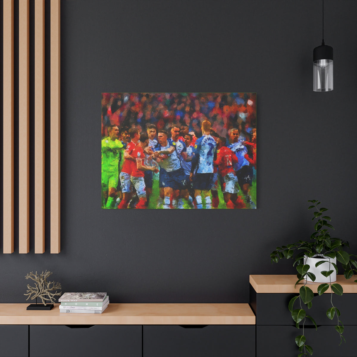 Blackpool vs. PNE Derby Ready to Hang Framed Impressionist Fine Art Painting Print Poster, Football Wall Art, Soccer Fan Gift
