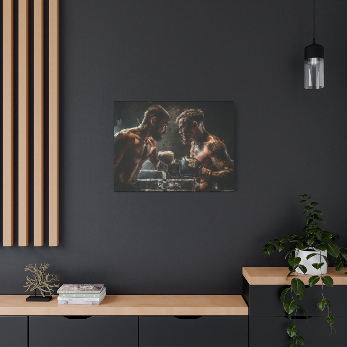 Boxing Ring Duel: Stretched Canvas Fine Art Boxing Print Poster - Ready to Hang, Wall Art Boxing Gift