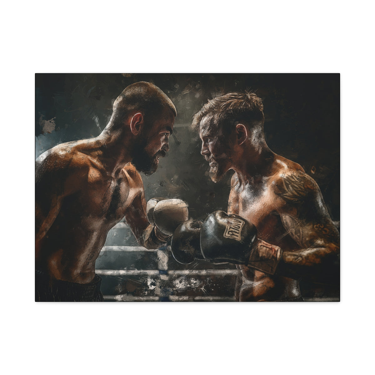Boxing Ring Duel: Stretched Canvas Fine Art Boxing Print Poster - Ready to Hang, Wall Art Boxing Gift