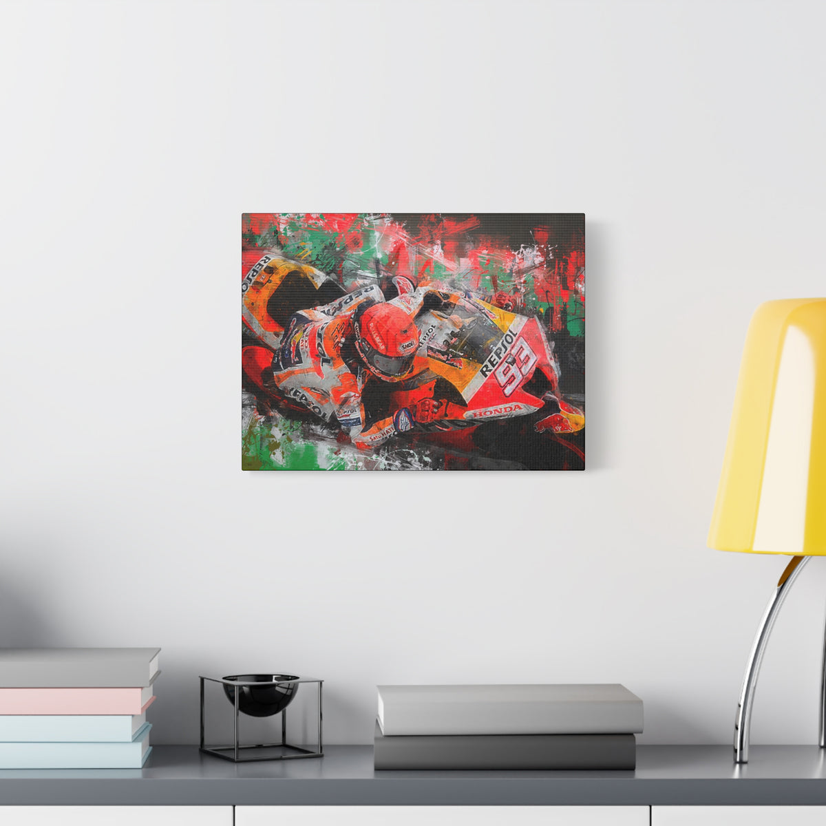 MotoGP Marc Marquez, Stretched Canvas Fine Art Print Poster, Ready to Hang, Wall Art Poster for Motorsports Enthusiasts, Perfect MotoGP Gift
