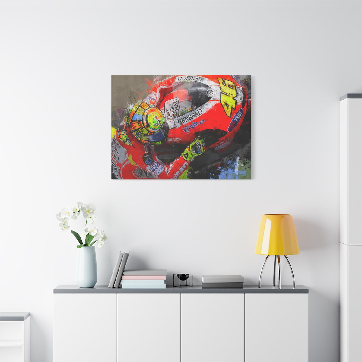 Ride the Thrill: Expressionist MotoGP Rider Close-Up - Stretched Canvas Fine Art Print Poster - Ready to Hang, Wall Art MotoGP Gift