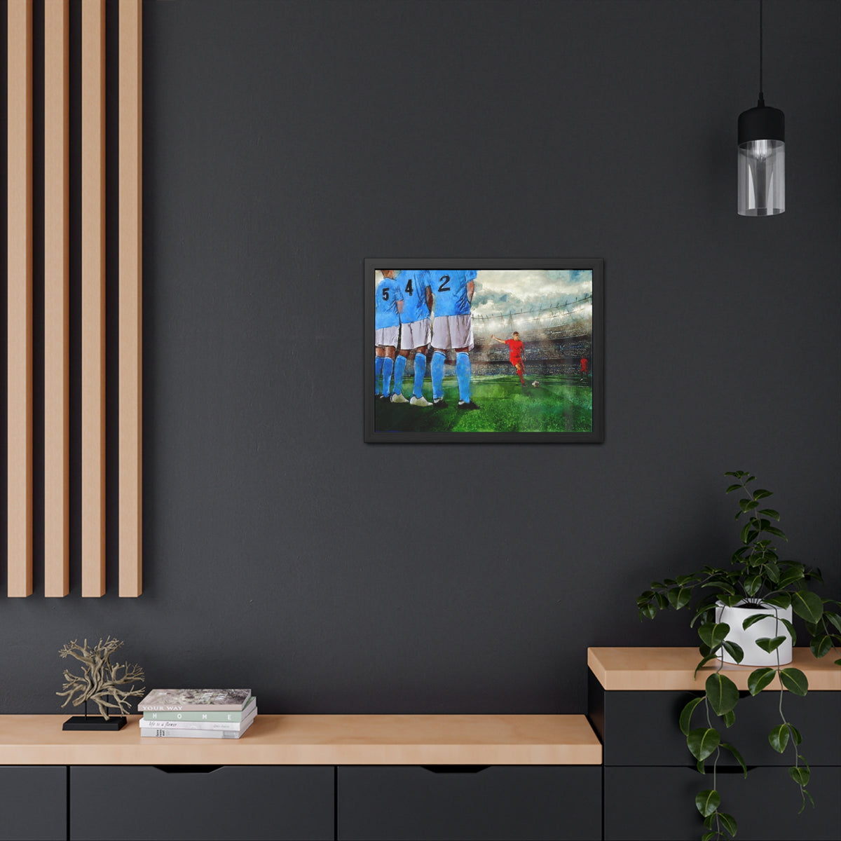 Gap in the Wall: Expressionist Soccer Art - Score the Moment! Ready to Hang Framed Watercolour Art Print, Football Wall Art, Soccer Fan Gift