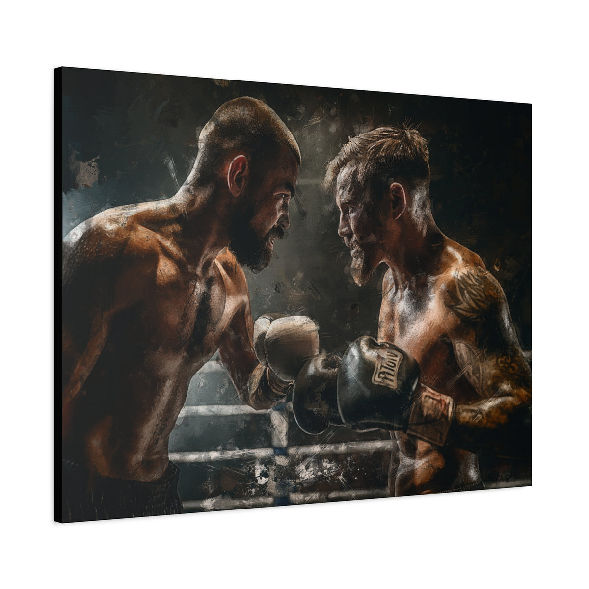 Boxing Ring Duel: Stretched Canvas Fine Art Boxing Print Poster - Ready to Hang, Wall Art Boxing Gift