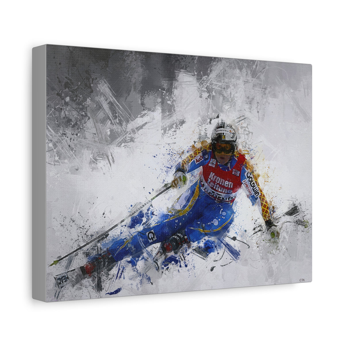 Anja Pärson's Alpine Symphony Skiing Painting Print on Stretched Canvas Skiing Fine Art Print Poster- Ready to Hang Wall Art, Skier Gift