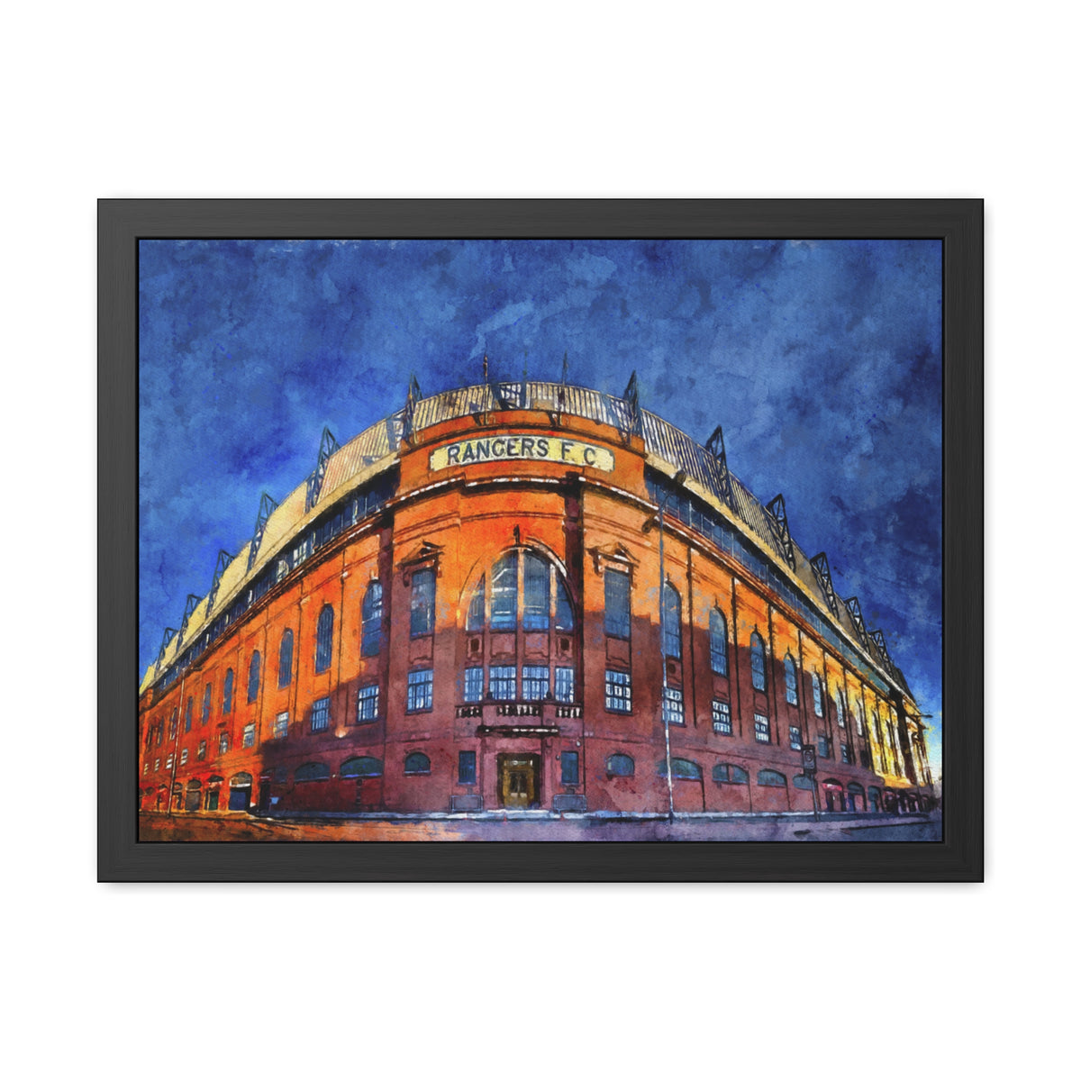 Rangers FC Ibrox Stadium Framed Fine Art - Ready to Hang Framed Watercolour Fine Art Painting Print Poster, Football Wall Art, Soccer Fan Gift