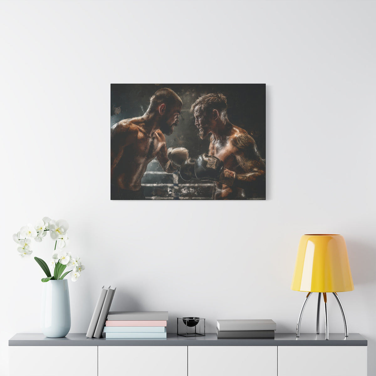 Boxing Ring Duel: Stretched Canvas Fine Art Boxing Print Poster - Ready to Hang, Wall Art Boxing Gift