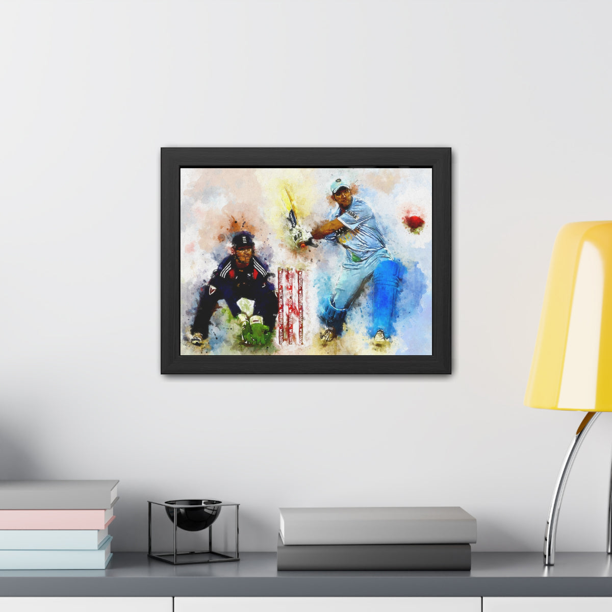 Dazzling Cricket Symphony: Batter and Wicketkeeper Watercolour Framed Art Print Poster - Ready to Hang Cricket Gift