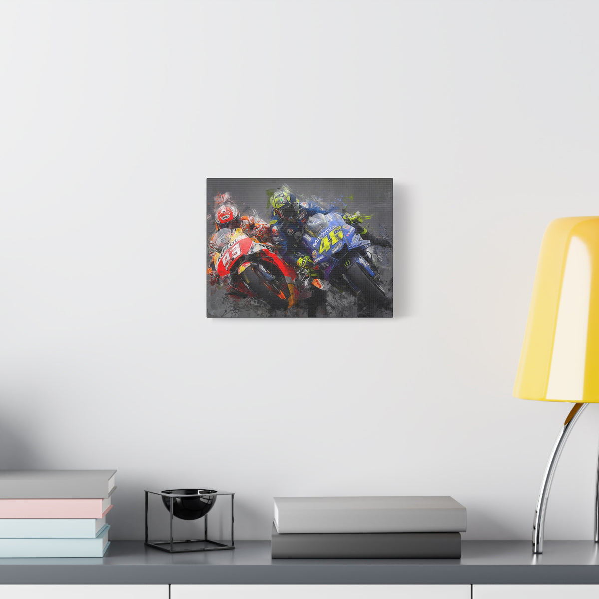 Dynamic Duel: Stretched Canvas Fine Art MotoGP Print Poster - Ready to Hang, Wall Art MotoGP Gift