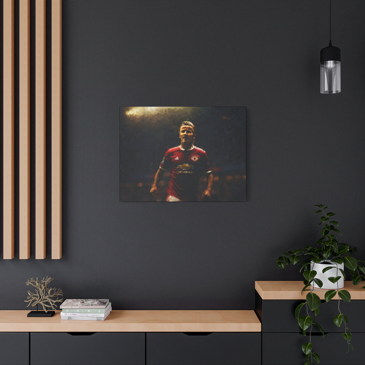 Beckham Brilliance Impressionist Portrait, Stretched Canvas Football Fine Art Print Poster, Ready to Hang Football Wall Art, Soccer Fan Gift