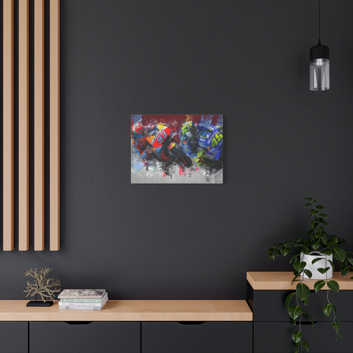 MotoGP Racers Conquer the Canvas! Expressionist Stretched Canvas Fine Art MotoGP Print Poster - Ready to Hang, Wall Art MotoGP Gift